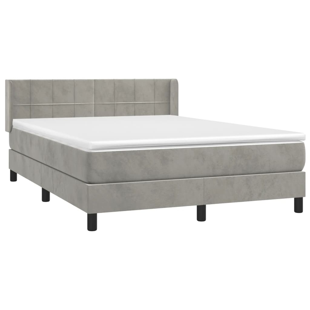 vidaXL Box Spring Bed with Mattress Light Gray Full Velvet