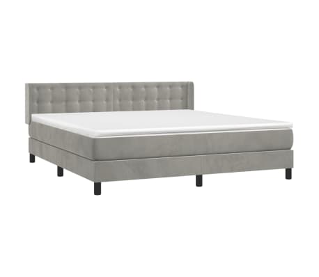 vidaXL Box Spring Bed with Mattress Light Gray King Velvet