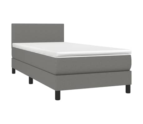 vidaXL Box Spring Bed with Mattress&LED Dark Gray Twin XL Fabric