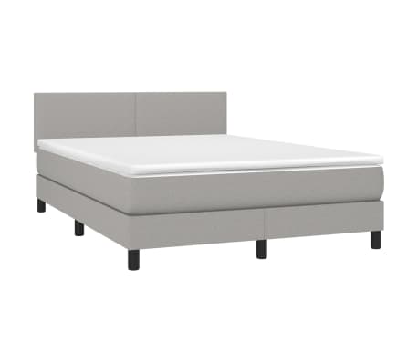 vidaXL Box Spring Bed with Mattress&LED Light Gray Full Fabric