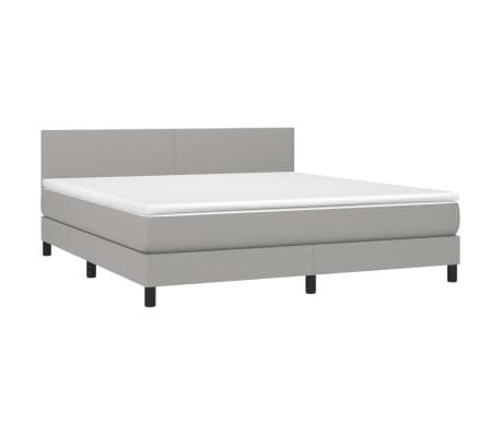 vidaXL Box Spring Bed with Mattress&LED Light Gray King Fabric