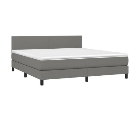 vidaXL Box Spring Bed with Mattress&LED Dark Gray King Fabric