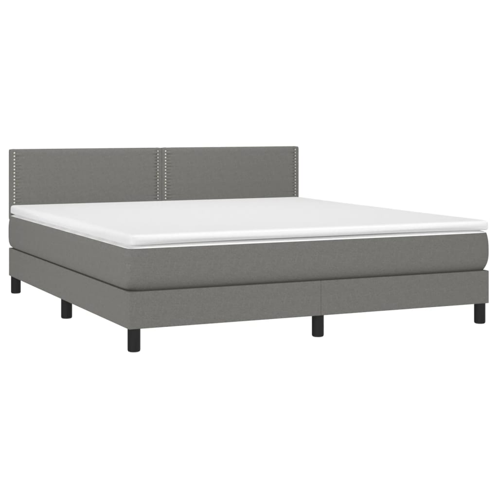 vidaXL Box Spring Bed with Mattress&LED Dark Gray California King Fabric