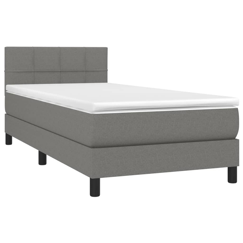 vidaXL Box Spring Bed with Mattress&LED Dark Gray Twin Fabric