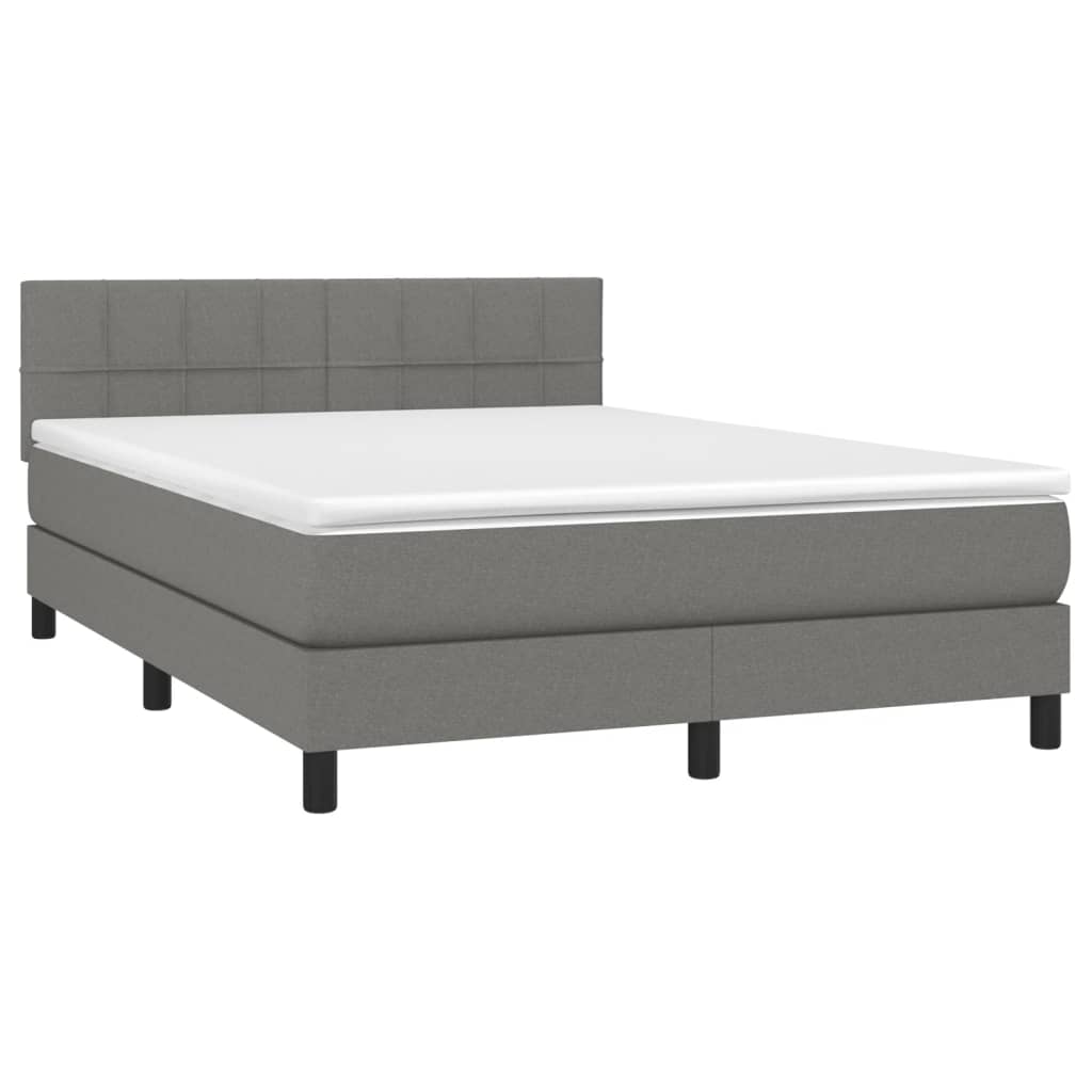 vidaXL Box Spring Bed with Mattress&LED Dark Gray Full Fabric