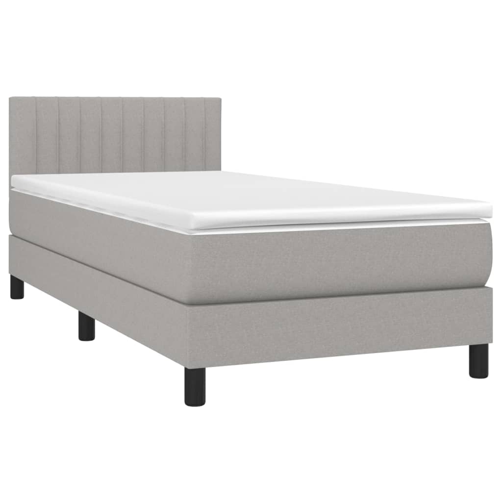 vidaXL Box Spring Bed with Mattress&LED Light Gray Twin Fabric