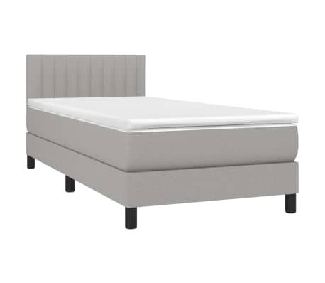 vidaXL Box Spring Bed with Mattress&LED Light Gray Twin Fabric