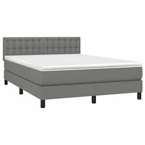 vidaXL Box Spring Bed with Mattress&LED Dark Gray Full Fabric