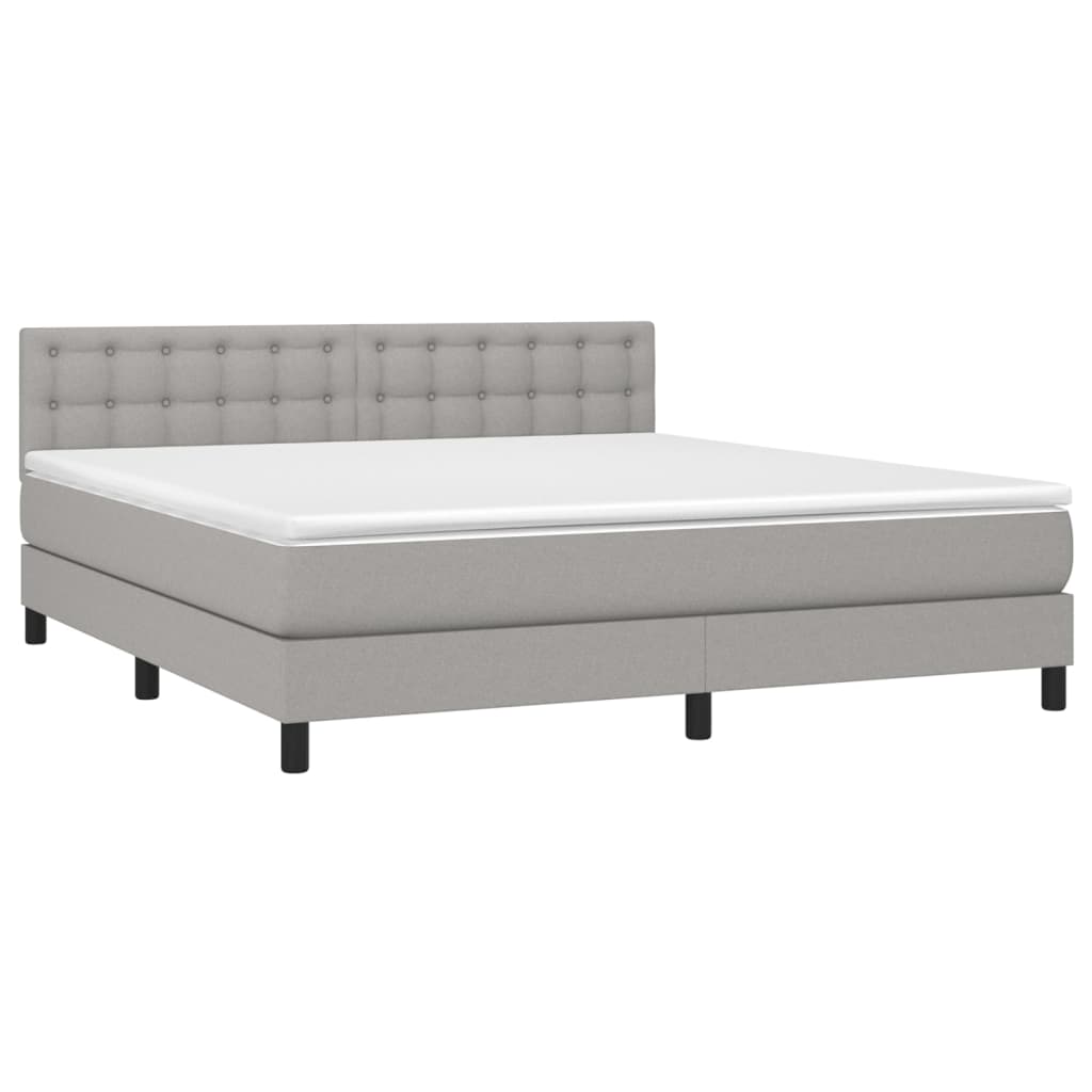 vidaXL Box Spring Bed with Mattress&LED Light Gray California King Fabric