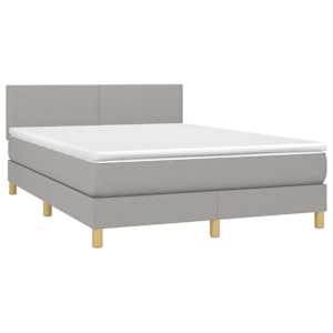 vidaXL Box Spring Bed with Mattress&LED Light Gray Full Fabric
