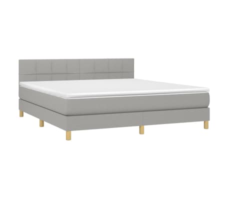 vidaXL Box Spring Bed with Mattress&LED Light Gray California King Fabric