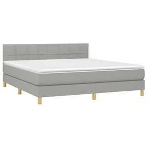 vidaXL Box Spring Bed with Mattress&LED Light Gray California King Fabric