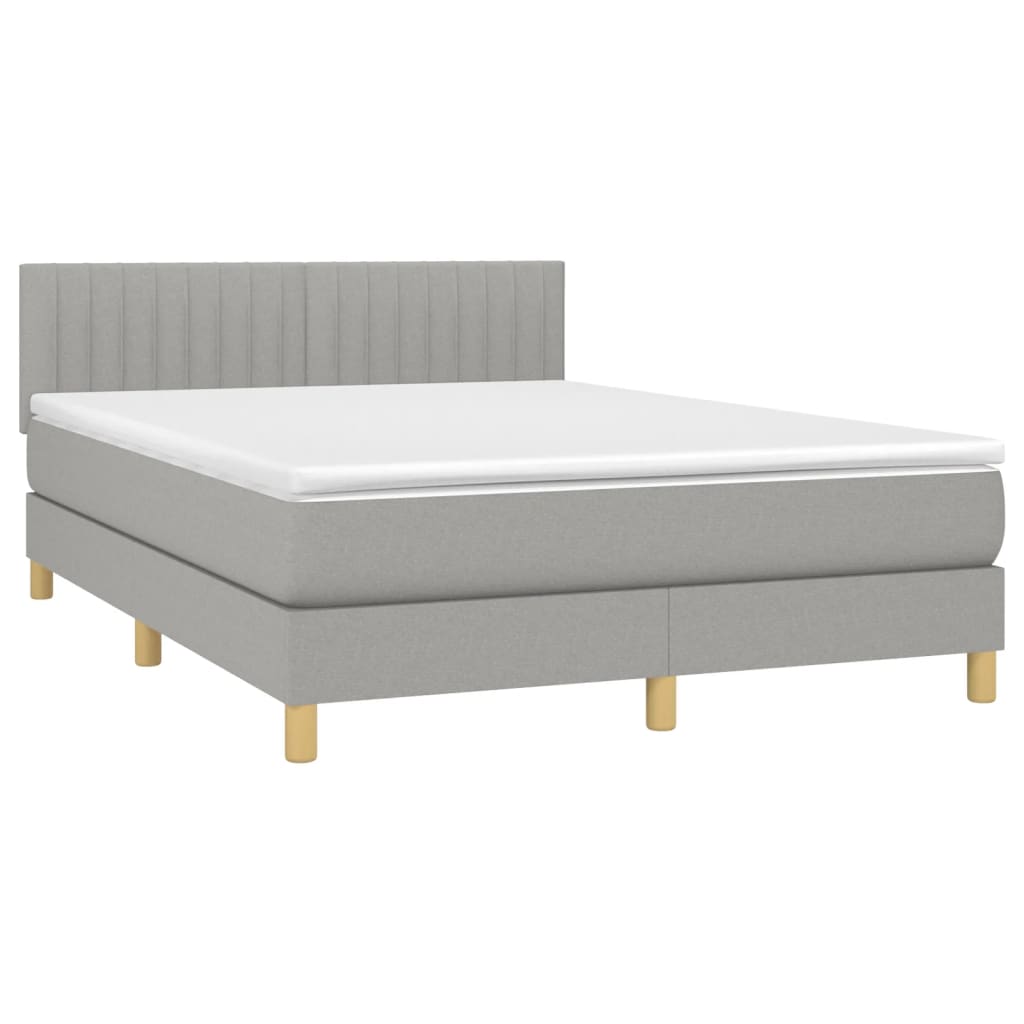 vidaXL Box Spring Bed with Mattress&LED Light Gray Full Fabric