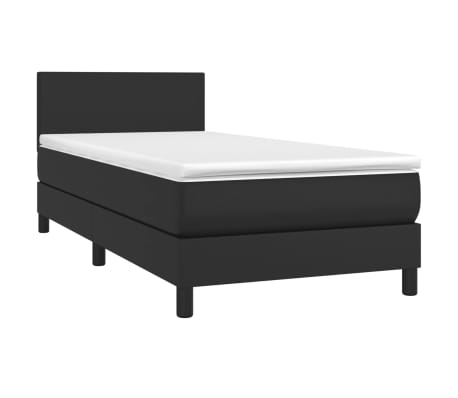 vidaXL Box Spring Bed with Mattress&LED Black Twin Faux Leather