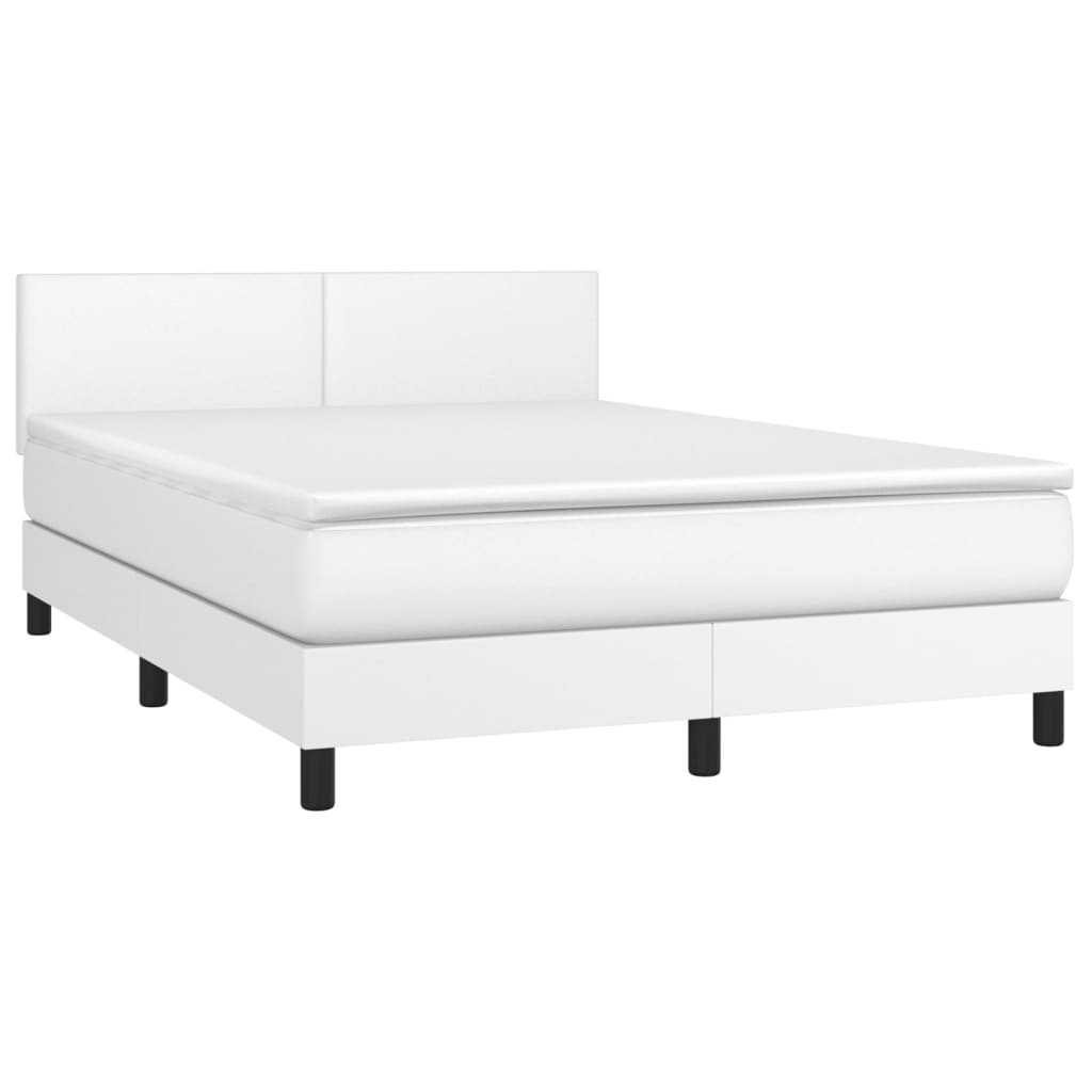 vidaXL Box Spring Bed with Mattress&LED White Full Faux Leather