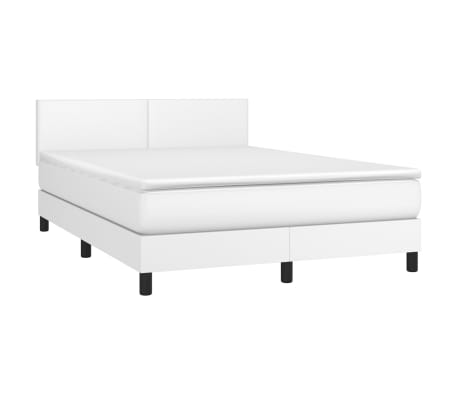 vidaXL Box Spring Bed with Mattress&LED White Full Faux Leather