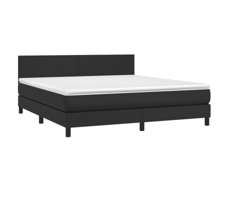 vidaXL Box Spring Bed with Mattress&LED Black Queen Faux Leather