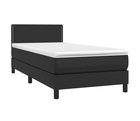 vidaXL Box Spring Bed with Mattress&LED Black Twin Faux Leather