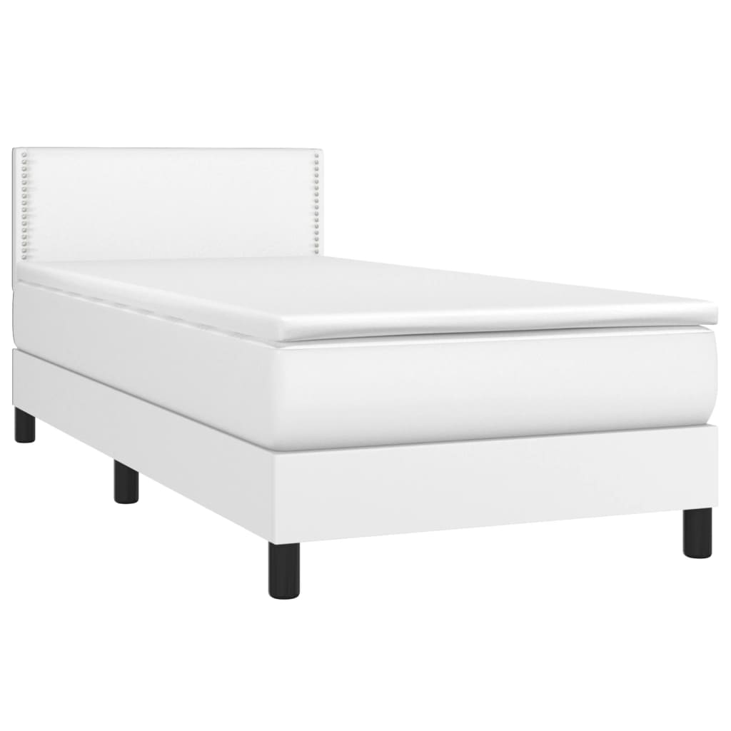 vidaXL Box Spring Bed with Mattress&LED White Twin Faux Leather