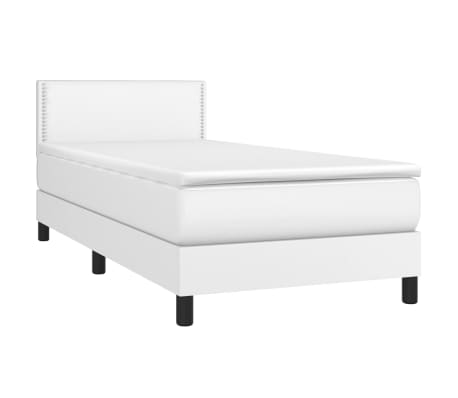 vidaXL Box Spring Bed with Mattress&LED White Twin Faux Leather