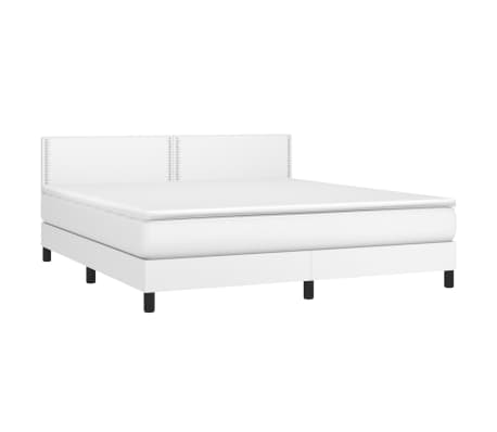 vidaXL Box Spring Bed with Mattress&LED White King Faux Leather