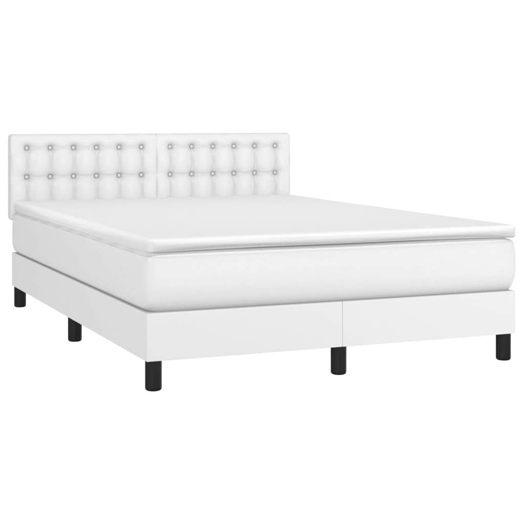 vidaXL Box Spring Bed with Mattress&LED White Full Faux Leather