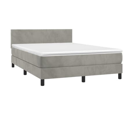 vidaXL Box Spring Bed with Mattress&LED Light Gray Full Velvet