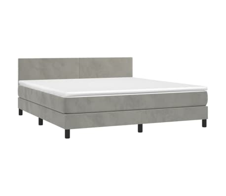 vidaXL Box Spring Bed with Mattress&LED Light Gray Queen Velvet