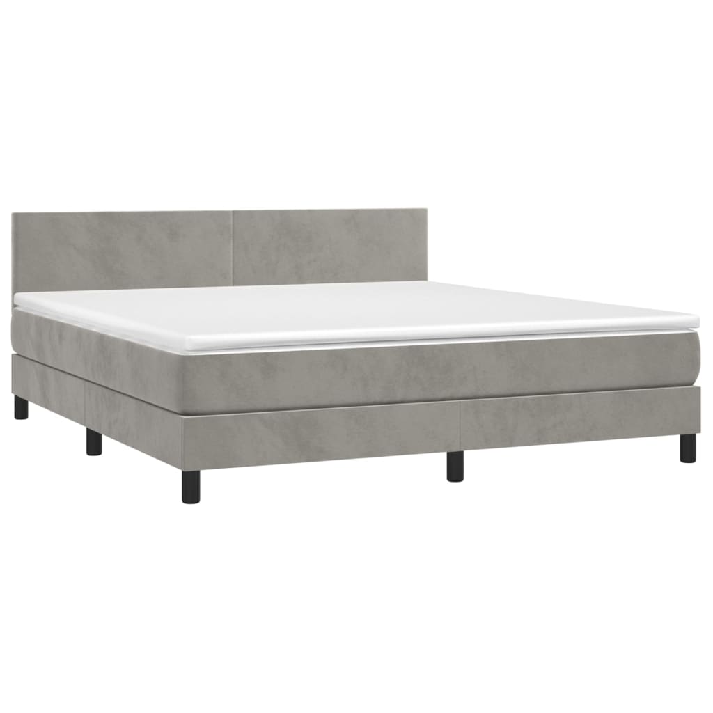 vidaXL Box Spring Bed with Mattress&LED Light Gray California King Velvet