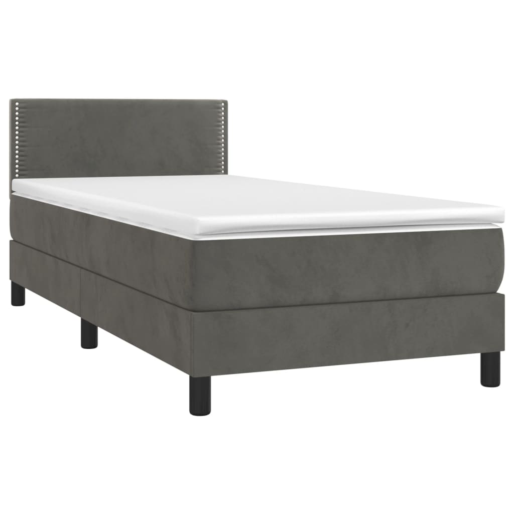 vidaXL Box Spring Bed with Mattress&LED Dark Gray Twin Velvet