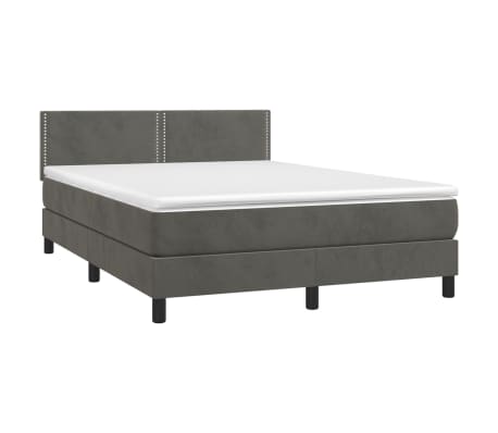 vidaXL Box Spring Bed with Mattress&LED Dark Gray Full Velvet