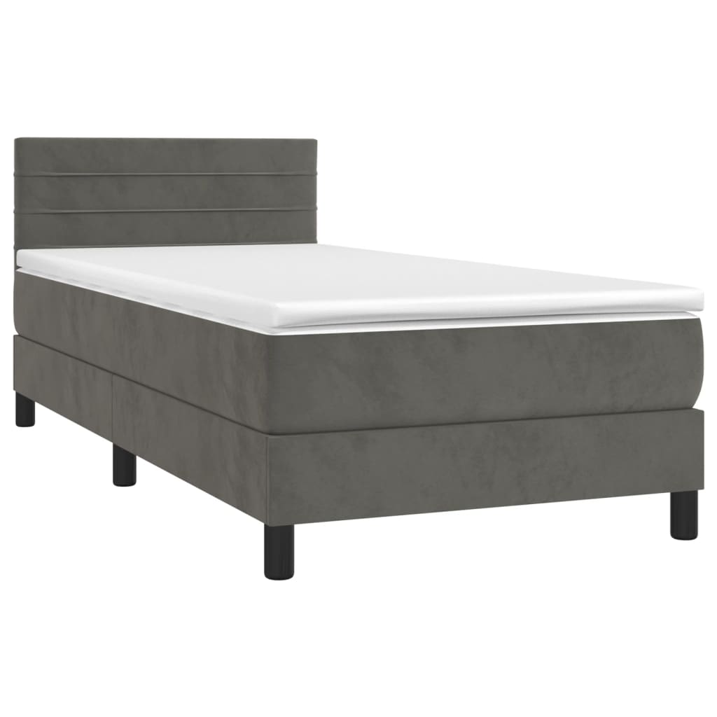 vidaXL Box Spring Bed with Mattress&LED Dark Gray Twin Velvet