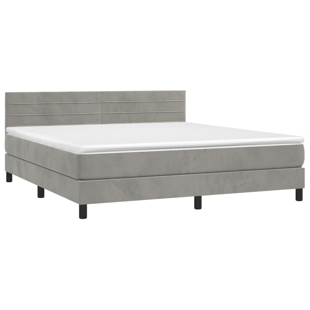 vidaXL Box Spring Bed with Mattress&LED Light Gray King Velvet