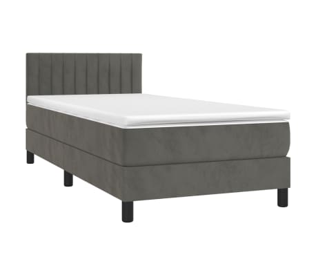 vidaXL Box Spring Bed with Mattress&LED Dark Gray Twin Velvet