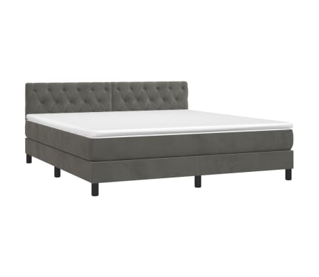 vidaXL Box Spring Bed with Mattress&LED Dark Gray Queen Velvet