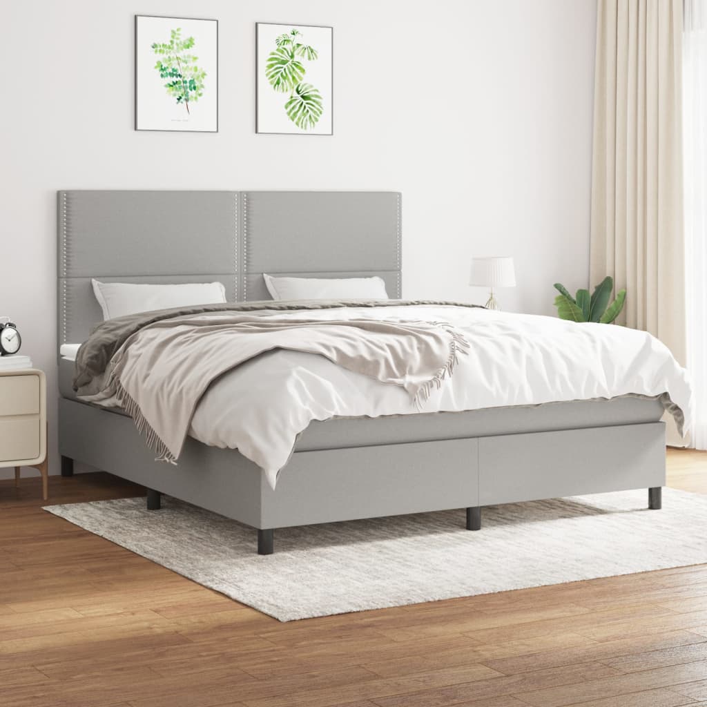 vidaXL Box Spring Bed with Mattress Light Gray Queen Fabric