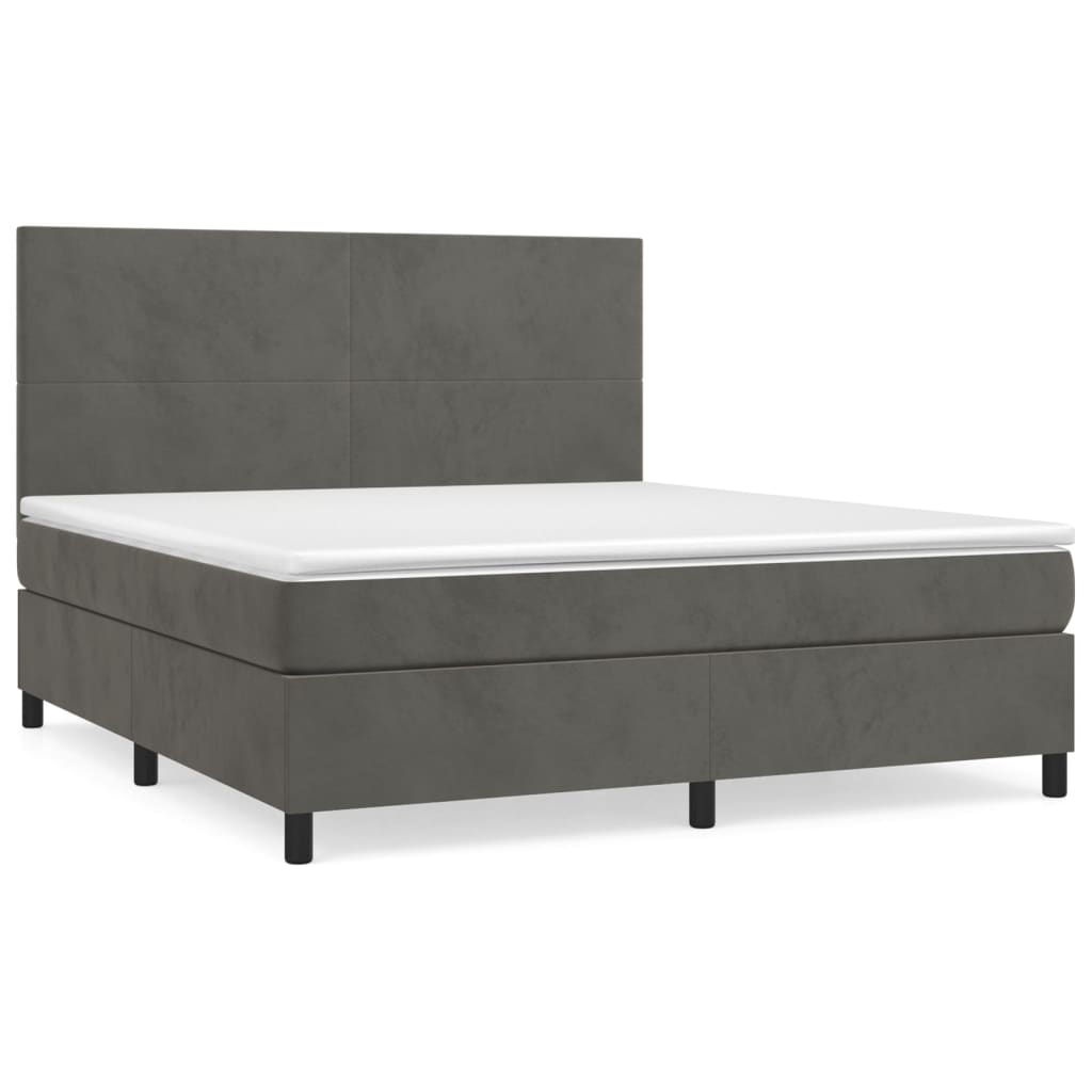 Image of vidaXL Box Spring Bed with Mattress Dark Grey Queen Velvet