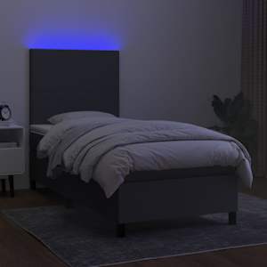 vidaXL Box Spring Bed with Mattress&LED Dark Gray Twin Fabric
