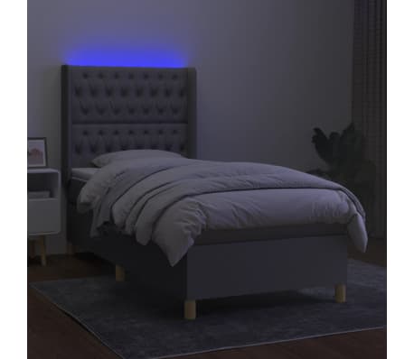 vidaXL Box Spring Bed with Mattress&LED Light Gray Twin XL Fabric