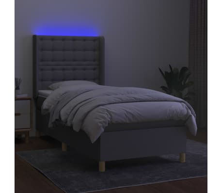 vidaXL Box Spring Bed with Mattress&LED Light Gray Twin XL Fabric