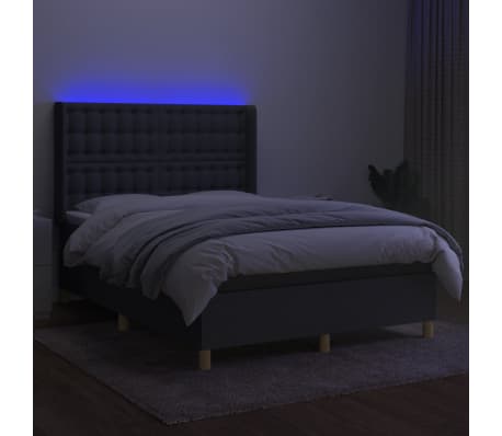 vidaXL Box Spring Bed with Mattress&LED Dark Gray Full Fabric