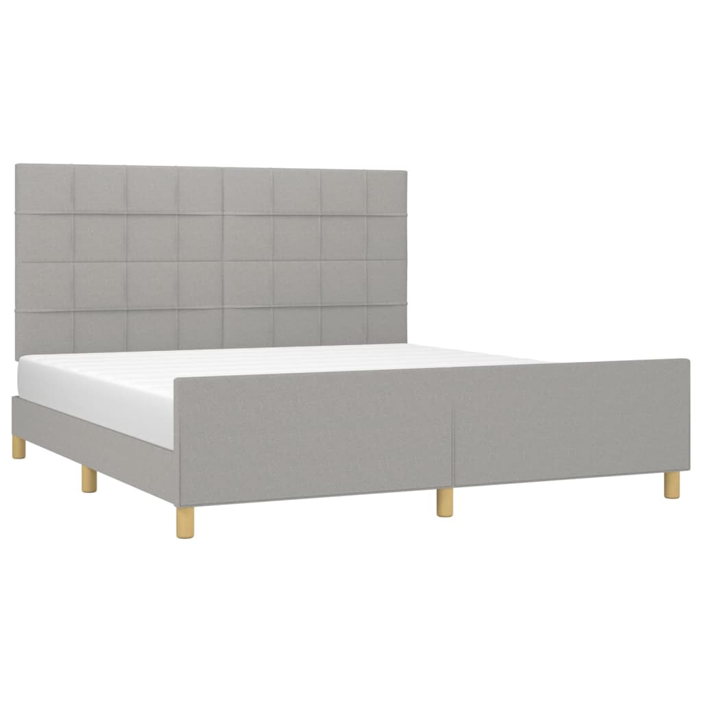 vidaXL Bed Frame with Headboard Light Gray 72"x83.9" California King Fabric