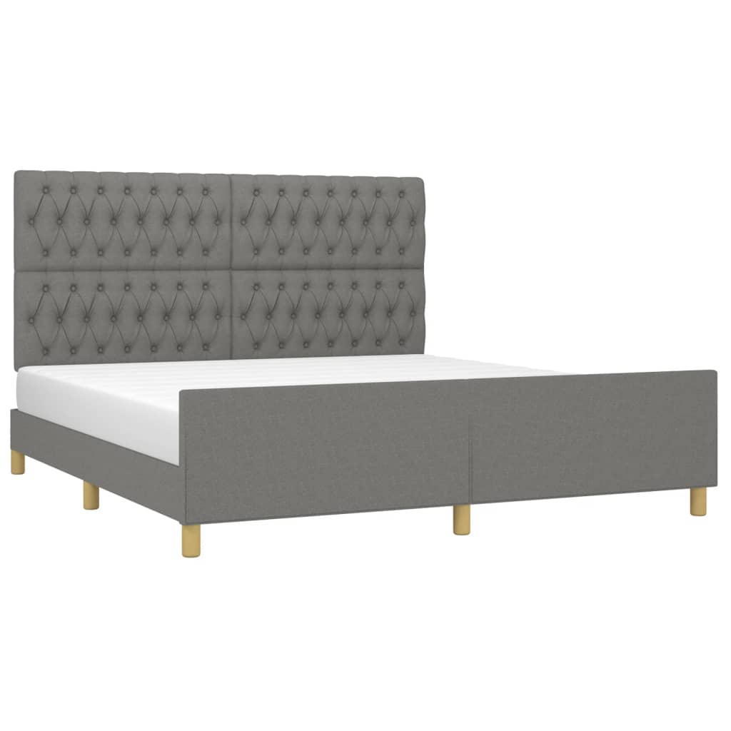 vidaXL Bed Frame with Headboard Dark Gray 72"x83.9" California King Fabric