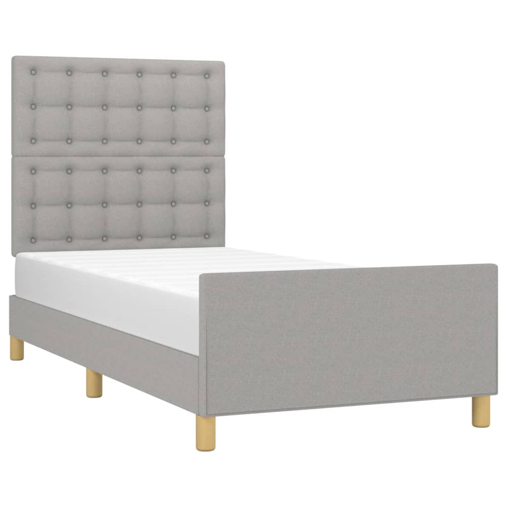 vidaXL Bed Frame with Headboard Light Gray 39.4"x74.8" Twin Fabric