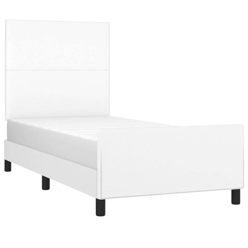 vidaXL Bed Frame with Headboard White 39.4"x79.9" Twin XL Faux Leather