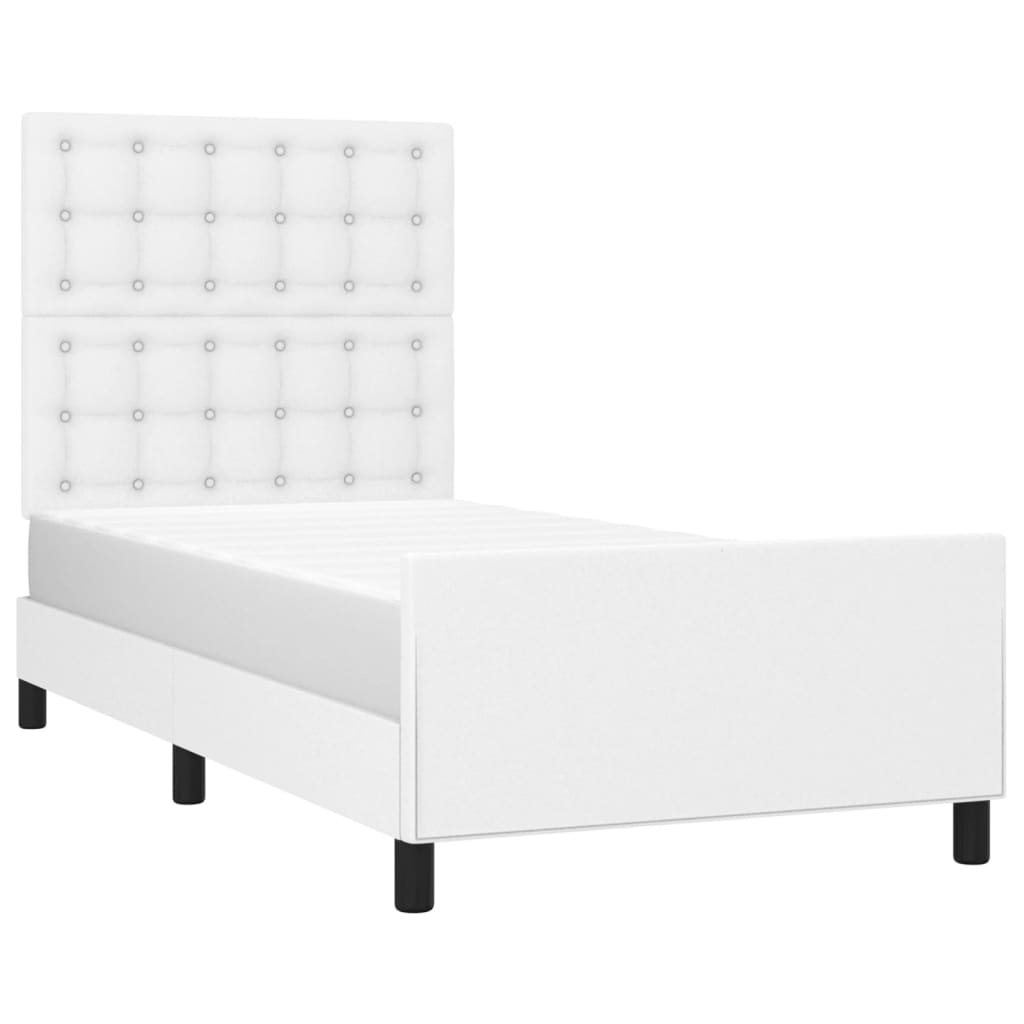 vidaXL Bed Frame with Headboard White 39.4"x74.8" Twin Faux Leather