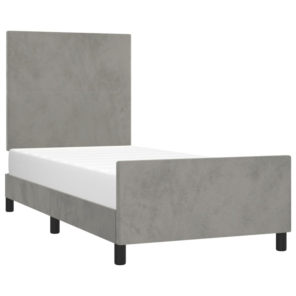 vidaXL Bed Frame with Headboard Light Gray 39.4"x74.8" Twin Velvet