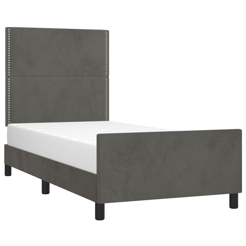 vidaXL Bed Frame with Headboard Dark Gray 39.4"x74.8" Twin Velvet