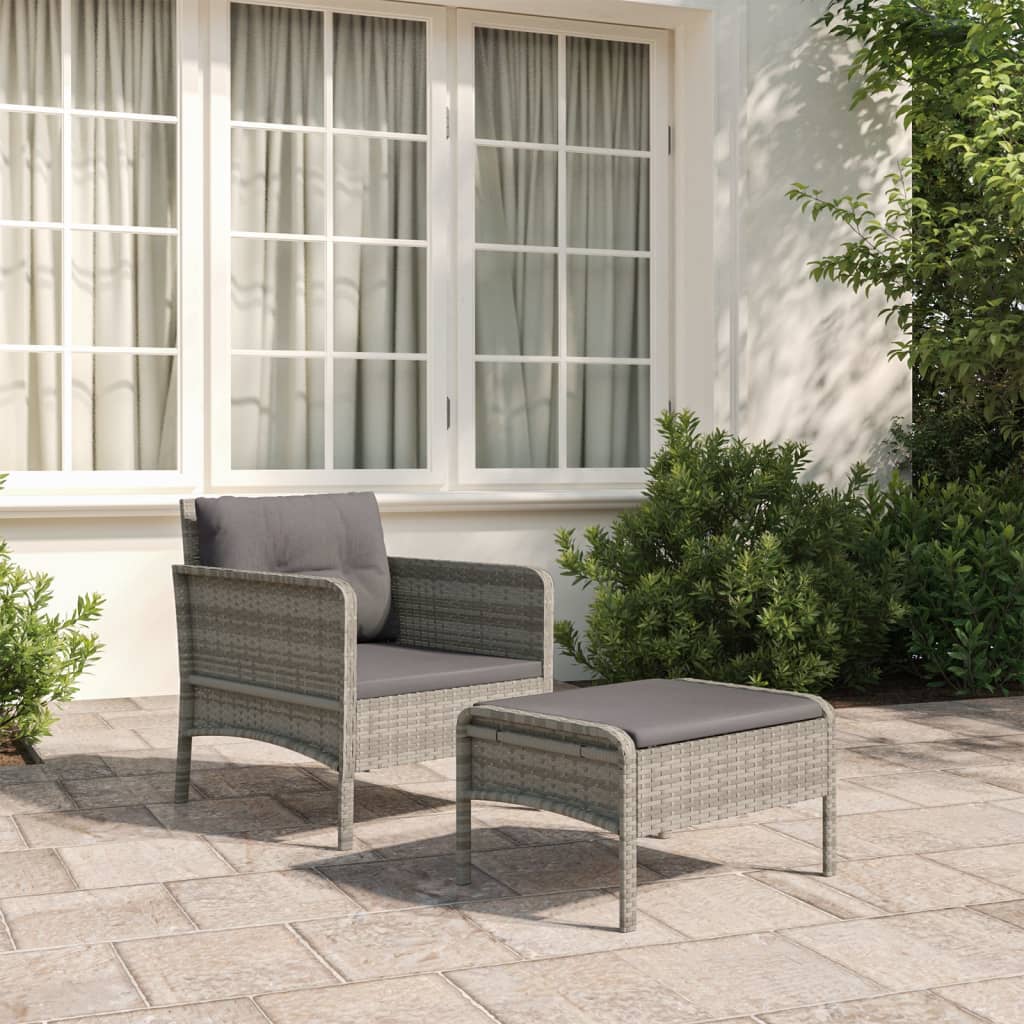 vidaXL 2-tlg. Garten-Lounge-Set mit Kissen Grau Poly Rattan