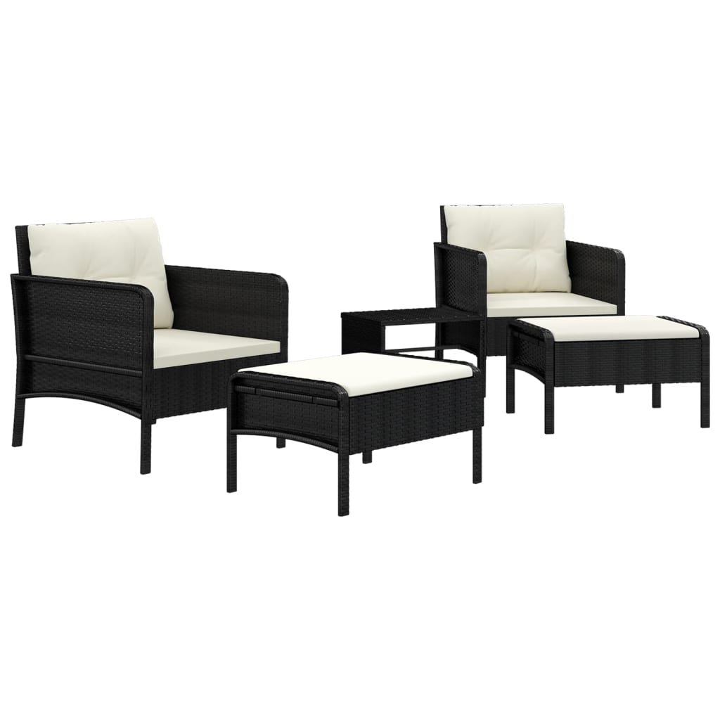 vidaXL 5-delige Loungeset met kussens poly rattan zwart afbeelding